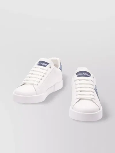 Dolce & Gabbana Low-top Leather Sneakers Denim Detailing In White