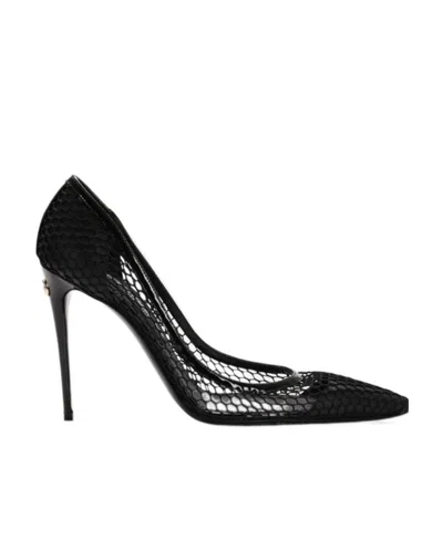 Dolce & Gabbana Mesh-detail Leather Pumps In Black