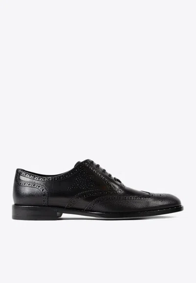 Dolce & Gabbana Naples Leather Brogue Shoes In Dark Brown