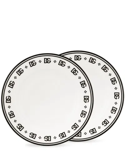 Dolce & Gabbana Porcelain Dessert Plates (set Of Two) In Weiss