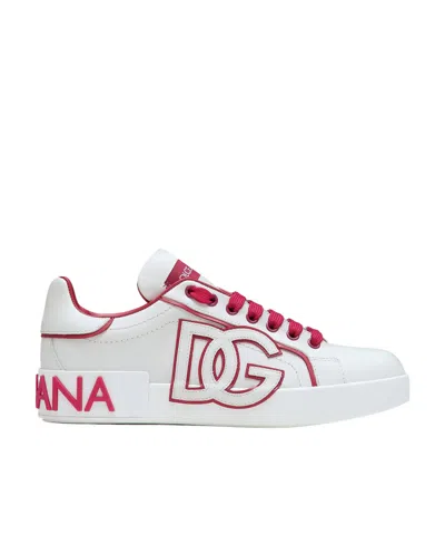 Dolce & Gabbana Portofino Low-strapped Casual Sneakers In White_fuchsia