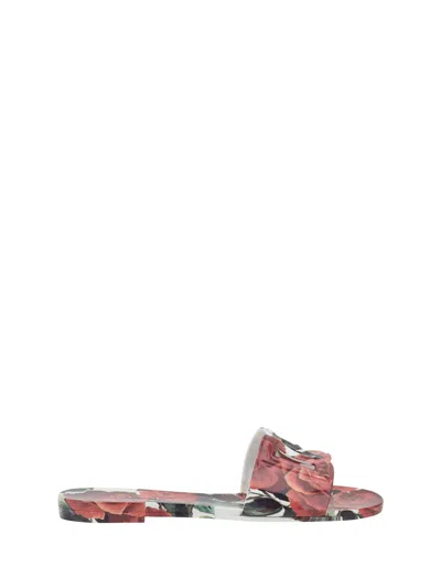 Dolce & Gabbana Sandals With Flowers In Rosa Rossa F.bco