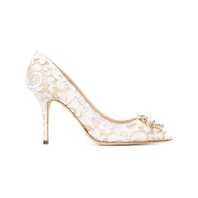 Dolce & Gabbana Bellucci 90 Crystal-embellished Pumps In Taormina Lace In White