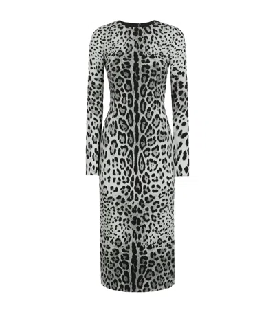 DOLCE & GABBANA SILK-BLEND LEOPARD MIDI DRESS