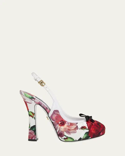 Dolce & Gabbana Slingback Floral Ballerina Stiletto Pumps In White