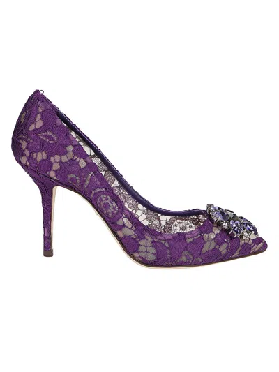 Dolce & Gabbana Dolce  Gabbana Taormina Lace Embellished Pumps In Purple