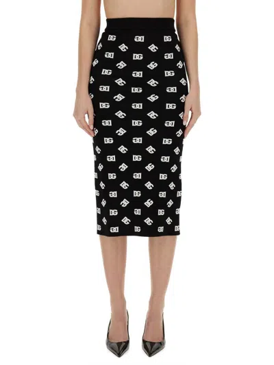 Dolce & Gabbana Chic Black Mambo Midi Skirt With White Pots