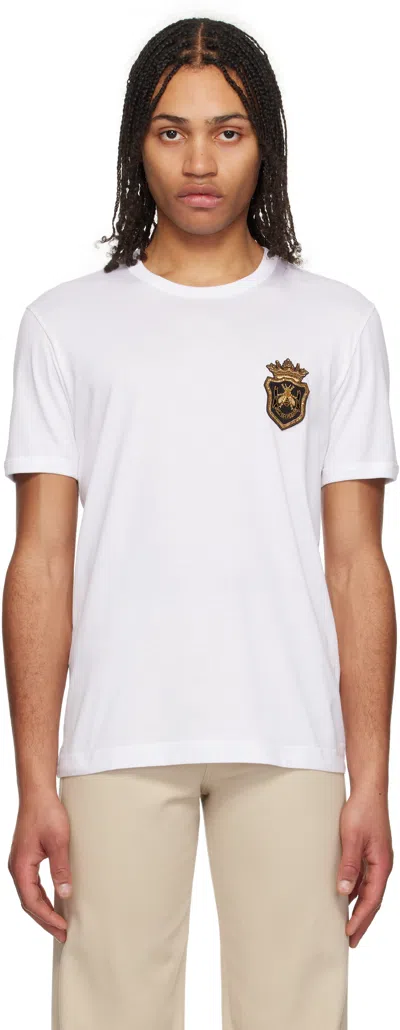 Dolce & Gabbana White Heraldic Patch Cotton T-shirt In Bianco Ottico
