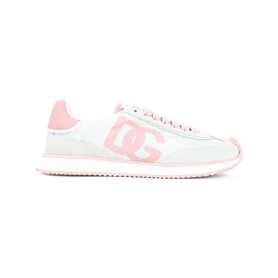 Dolce & Gabbana White Pink Calf Leather Sneakers