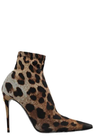 Dolce & Gabbana Kim Dolcegabbana Leopard-print Ankle Boots In Brown