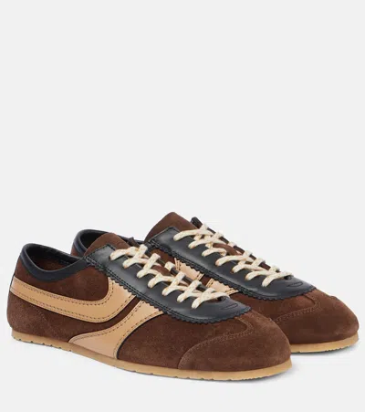 Dries Van Noten Leather-trimmed Suede Sneakers In Brown