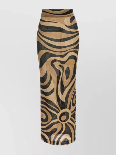 Emilio Pucci High Waist Abstract Pattern Midi Length Skirt In Black