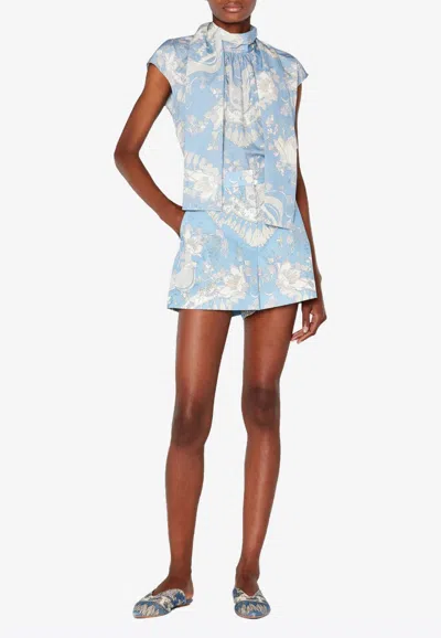 Emilio Pucci High-waist Rugiada Print Cotton Shorts In Light Blue