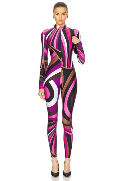 Emilio Pucci Long Sleeve Catsuit In Fuxia & Narrone