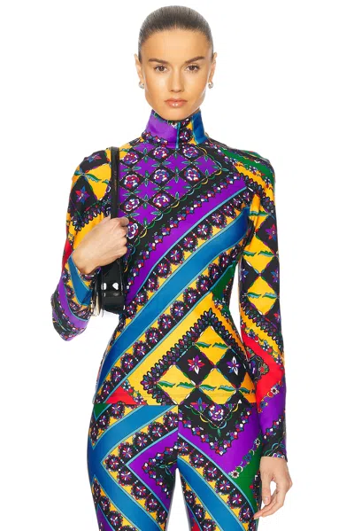 Emilio Pucci Long Sleeve Turtleneck Top In Viola & Rosso