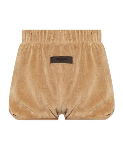 Essentials Fear Of God  Logo Patch Velour Shorts In Nude