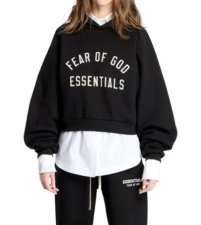 Essentials Womens Cropped Two-slip-pockets Cotton-blend Hoody Black Xs