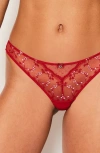 Etam Conquete Rouge Embroidered Tulle Tanga In Red