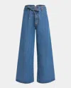 Etro Belted Wide-leg Crop Denim Trousers In Blue