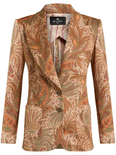 Etro Jacquard Blazer In Brown