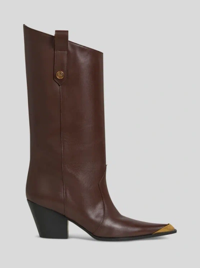 Etro Pointed-toe Leather Boots In Dark Brown