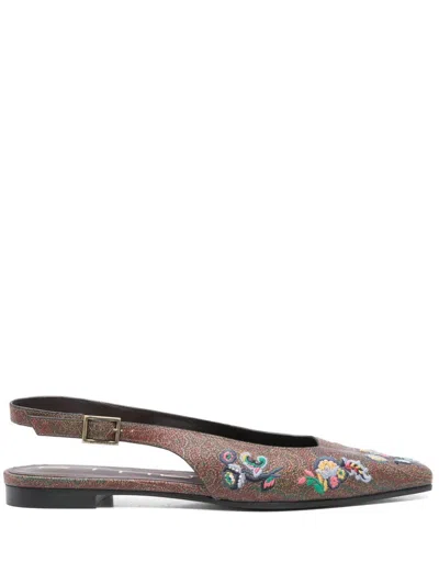 Etro Paisley Embroidered Ballet Flats In 褐色
