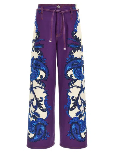 Etro Purple Jeans Maxi Paisley In Multi