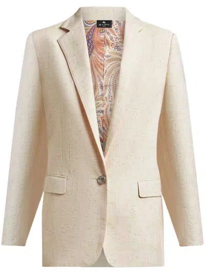 Etro Pegaso-button Blazer In Nude