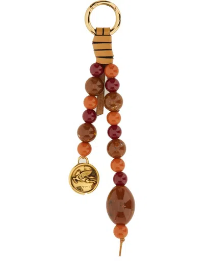 Etro Beaded Bag Charm In Orange