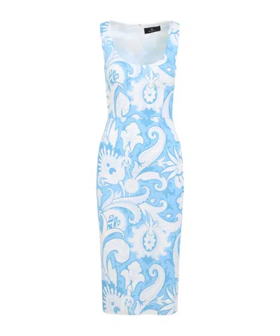 Etro Light Blue Printed Midi Dress
