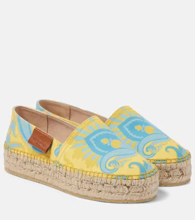 Etro Printed Canvas Espadrilles In Yellow