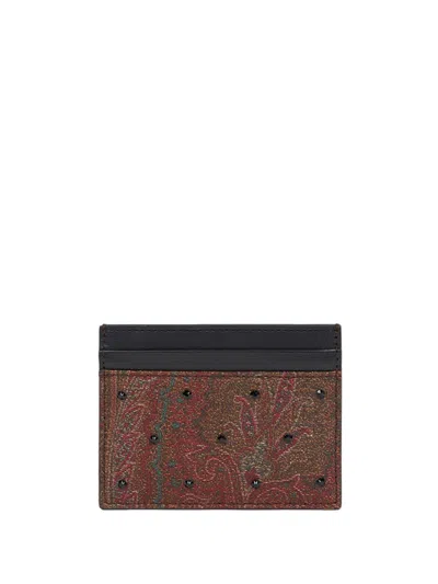 Etro Rhinestone Paisley Cardholder In Brown