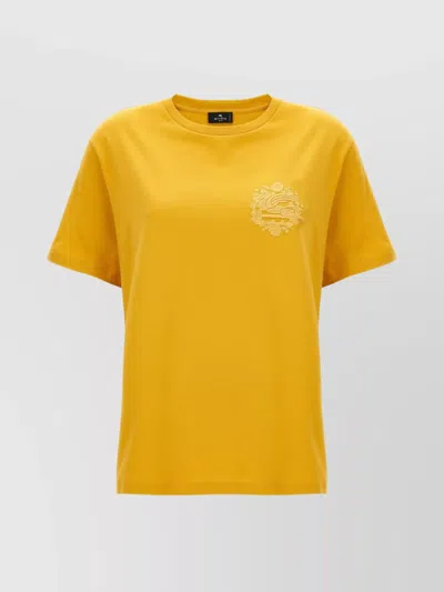 Etro Round Neck Short Sleeves Logo T-shirt In Yellow