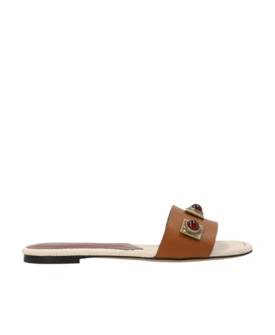 Etro Studded Leather Slides In Brown