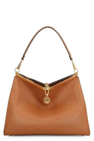 Etro Small Vela Leather Shoulder Bag In Arancione