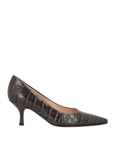 Fabrica Veneta Woman Pumps Charcoal Size 7.5 Leather In Grey
