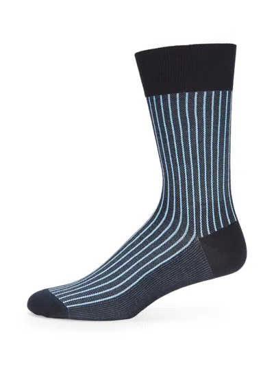 Falke Men's Oxford Striped Crew Socks In Dark Navy