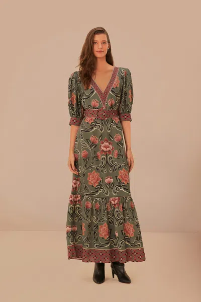 Farm Rio Active Arabesque Floral Green Maxi Dress