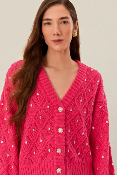 Farm Rio Active Pink Lace Knit Sweater