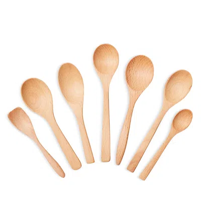 Farmhouse Pottery 7 Pc Wooden Little Spoon Set In Tan