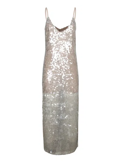 Federica Tosi Silver Sequined Long Dress In White