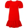 Femponiq Women's Pleated Shoulder Peplum Hem Cady Dress / Watermelon Red In Red