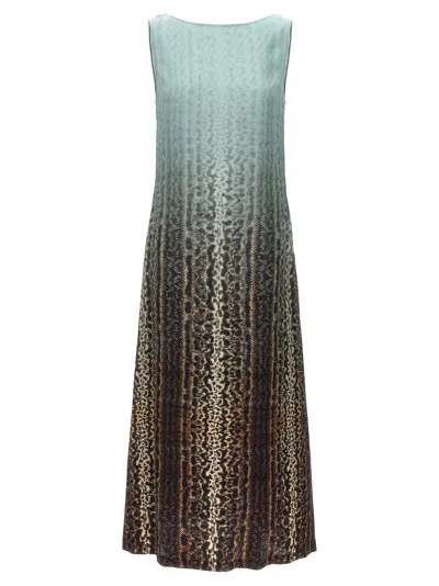 Fendi Light Blue Animalier Silk Dress In Multi
