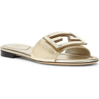Fendi Baguette Metallic Slide Sandal In Gold