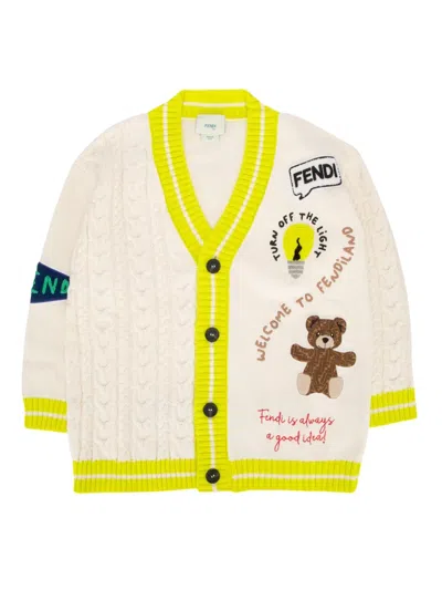 Fendi Kids' Bear-motif Cardigan In Gesso
