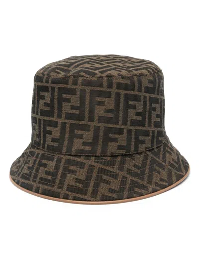 Fendi Brown Ff Jacquard Hat In Multi