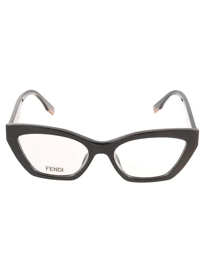 Fendi Cat-eye Logo Sided Glasses In 001 - Black