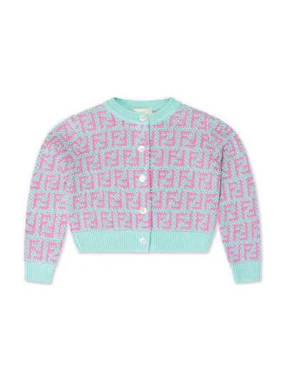Fendi Kids' Crochet Knitted Cardigan In Azzurro