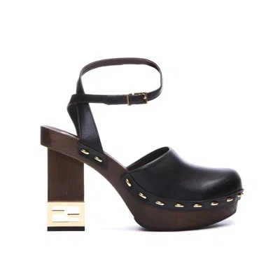 Fendi Decorative Heel Leather Pumps Women In Black