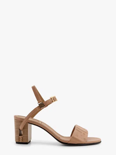 Fendi Delfina Leather Sandals With Ff Motif In Beige